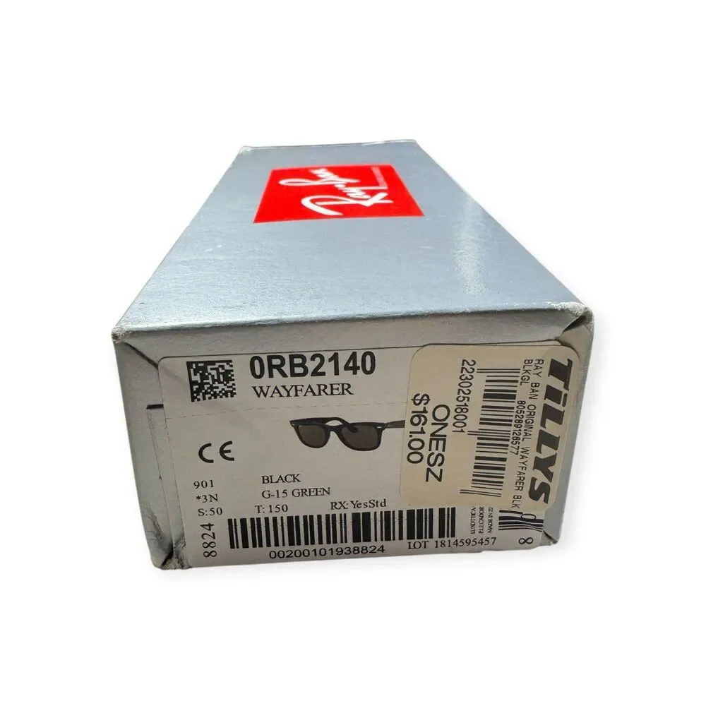 Ray-Ban RB2140 Sunglasses Wayfarer Black Green G15 Unisex Summer w/ Case & Box